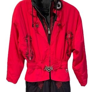 Bogner Vibrant 1990’s Red & Black Ski Suit with Black Embroidery